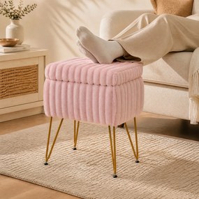 Banco para Toucador com Caixa de Arrumação, 42 x 33 x 55,5 cm, Tampa Rebatível, Rosa