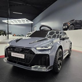 Carro elétrico infantil Audi RS6 Avant GT 12V 4x4 cinzento , telecomandado, pneus de EVA, assento em pele Cinzento