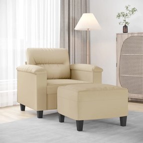 vidaXL Poltrona com apoio de pés 60 cm tecido de microfibra cor creme