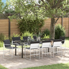 vidaXL Conjunto de Jantar de Jardim de 9 Peças com Almofadas Brancas de Textilene e Aço