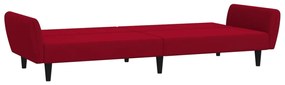 Sofá-cama de 2 lugares veludo vermelho tinto