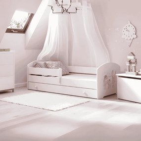 Cama infantil branca Luk unicórnio e princesa 140x70 com gaveta - colchão e estrado incluído