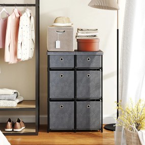 Cómoda com 6 gavetas 58 x 29 x 84 cm, estrutura metálica e cestos de tecido dobráveis para casa, cinza