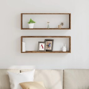 Conjunto de 2 Prateleiras de Parede vidaXL em Madeira Antiga 80x15x26