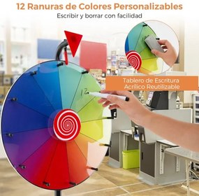 Roleta da sorte de 40 cm com suporte de tripé dobrável Roda giratória ajustável em altura com marcador colorido e tabuleiro e apagador