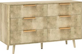HOMCOM Cómoda 6 Gavetas para Dormitório com Frentes das Gavetas Estriadas e Pés de Madeira 120x40x76 cm Madeira | Aosom Portugal