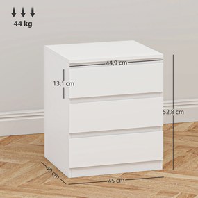Móvel com 3 Gavetas 45x40x52,8 cm com Fecho Suave para Quarto Escritório Estilo Moderno 45x40x52,8 cm Branco