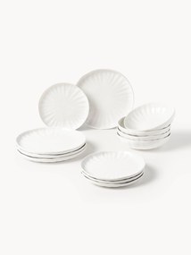 Conjunto de loiça em porcelana com relevo Sali, 4 pessoas, 12 uni.