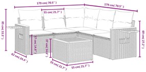 6 pcs conjunto de sofás p/ jardim com almofadões vime PE bege
