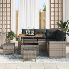 Conjunto de Sofá de Jardim vidaXL 8 Peças com Almofadas Cinza Rattan d