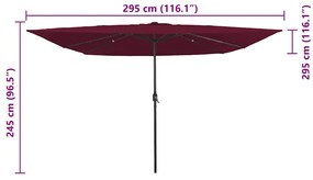 Guarda-sol com Luzes LED 295x245 cm Vermelho Bordeaux