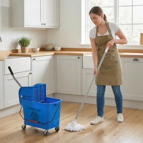 Balde de Limpeza com Escorredor Painel Separador e Rodas Capacidade de 20 L para Limpeza Doméstica 45x26,5x70 cm Azul
