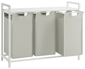 Cesto de roupa, 3 compartimentos (3 x 38 L), prateleira, 92,5 x 33 x 72 cm, branco
