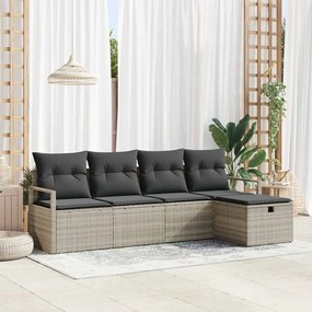 Conjunto de Sofás de Jardim vidaXL de 5 Peças com Almofadas Cinza Claro de Rattan