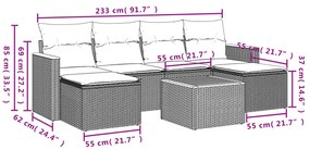 7 pcs conjunto de sofás p/ jardim c/ almofadões vime PE preto