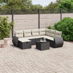 8 pcs conjunto sofás de jardim com almofadões vime PE preto