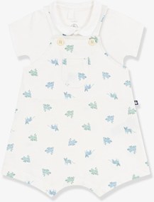 Conjunto jardineiras e body para bebé branco