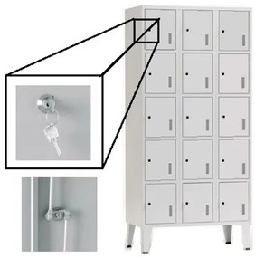 Cacifos Metálicos Triplo Cinza 15 Cacifos 1900x900x500mm Chave