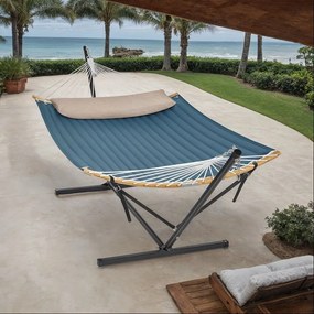 Cama Rede decanso Jardim com armação metálica para rede, capacidade de carga até 200 kg Azul