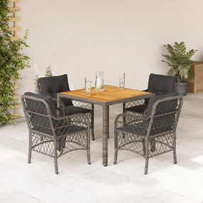vidaXL 5 pcs conjunto de jantar p/ jardim c/ almofadões vime PE cinza