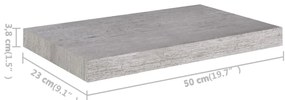 Prateleira de parede suspensa 50x23x3,8 cm MDF cinzento cimento