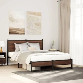 Estrutura de cama sem colchão 140x190cm metal carvalho castanho
