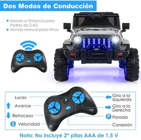 Carro elétrico para crianças 12V com velocidade ajustável com controlo remoto cinzento