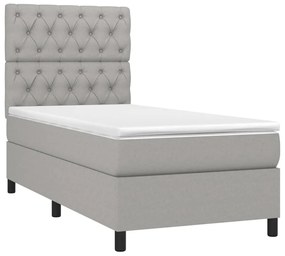 Cama box spring c/ colchão e LED 80x200 cm tecido cinza-claro