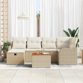 Conjunto de Sofá de Jardim de 7 Peças com Almofadas Bege Rattan Poliés