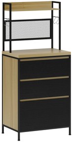 HOMCOM Armário de Cozinha Estilo Industrial com 3 Gavetas Plano de Trabalho Prateleira e 4 Ganchos 60x40x132 cm | Aosom Portugal