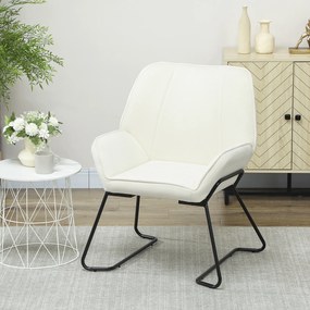 Poltrona Sala de Estar Moderna Poltrona de Leitura com Assento Largo e Acolchoado Estofada em Veludo Pés de Metal 70x67,5x87 cm Creme
