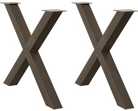 vidaXL Pés para mesa de jantar em formato de X, 2 peças, aço natural, 90x(72-73) cm, aço