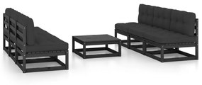 vidaXL 7 pcs conjunto lounge de jardim c/ almofadões pinho maciço