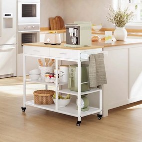 Carrinho de cozinha com rodas 45 x 98,7 x 90 cm, muito espaço de arrumação, gaveta, ganchos bege carvalho-branco mate
