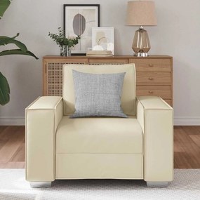 vidaXL Sofá Cadeira 59 cm com almofada Creme Couro sintético