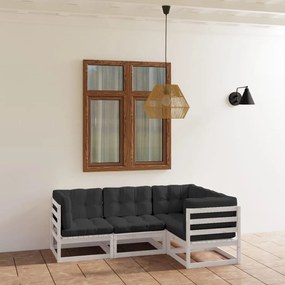 4 pcs conjunto lounge de jardim c/ almofadões pinho maciço