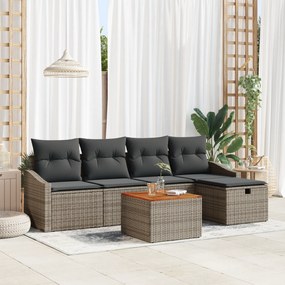 Conjunto de Sofás de Jardim de 6 Peças com Almofadas de Polirattan Cin