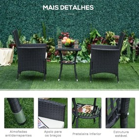 Conjunto em Vime de 2 Cadeiras e 1 Mesa - Preto - Design Natura