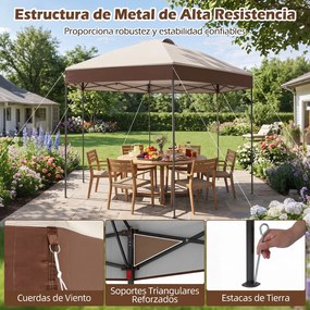 Tenda de Jardim Dobrável Hexagonal, 361,5 x 361,5 x 265 cm, Altura Regulável, Cáqui