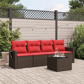 vidaXL 5 pcs conjunto sofás p/ jardim c/ almofadões vime PE castanho