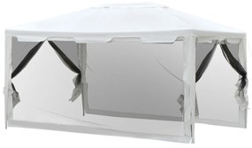 Tenda Pérgola de jardim 4x3 m com redes mosquiteiras laterais de telhado duplo e portas com fecho preto e branco