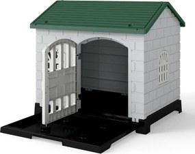 Casota dobrável 75 x 58 x 65 cm de plástico para cães resistente às intempéries para animais de estimação com bandeja sanitária Porta verde escuro