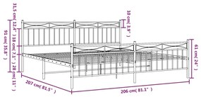 Estrutura de cama com cabeceira e pés 200x200 cm metal preto