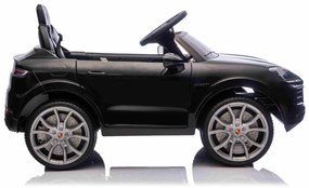 Carro elétrico para crianças Porsche Cayenne 12V com tração traseira – Licença oficial, bateria de lítio, comando remoto 2,4 GHz, leitor MP3, luzes LE
