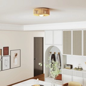 Candeeiro de Teto com Lâmpada LED G9 20W 3000 K Candeeiro de Teto Boémio com Ecrã de Corda de Linho Ø30x16 cm Castanho Claro