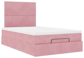 Estrutura de cama otomana com colchões 120x200 cm veludo rosa