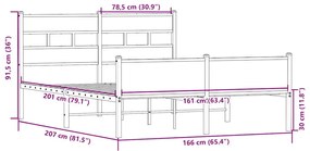 Estrutura de cama sem colchão 160x200cm metal carvalho sonoma