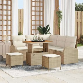 vidaXL Conjunto de Sofá de Jardim de 8 Peças com Almofadas Béige Vime PE Acácia