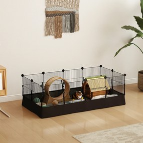 Gaiola Metálica para Animais de 12 Painéis DIY Tapete Impermeável (OUTROS ACESSORIOS NÃO INCLUIDOS) para Porquinhos-da-Índia Ouriços 120x60x40 cm Pret