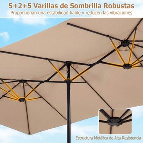 Guarda sol Duplo para Jardim, 430 x 276 x 260 cm (BASE NÃO INCLUIDA), Abertura com Manivela, Caqui